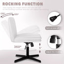 PUKAMI Armless Desk Chair No Wheels,PU Leather Criss Cross Legged for Home Office