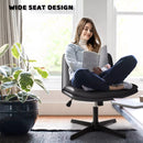 PUKAMI Armless Desk Chair No Wheels,PU Leather Criss Cross Legged for Home Office