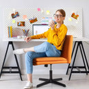 PUKAMI Armless Desk Chair No Wheels,PU Leather Criss Cross Legged for Home Office