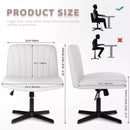 PUKAMI Armless Desk Chair No Wheels,PU Leather Criss Cross Legged for Home Office