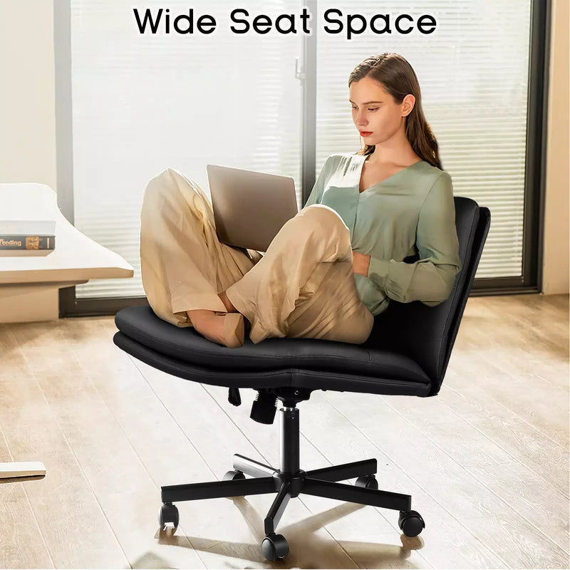 PUKAMI Armless Office Desk Chair with Wheels, Fabric Padded Cross Legged Chair
