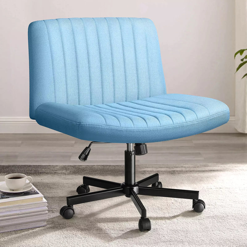 PUKAMI Armless Office Desk Chair with Wheels, Fabric Padded Cross Legged Chair