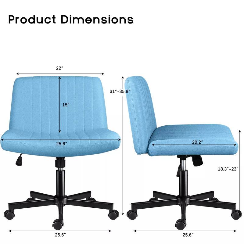 PUKAMI Armless Office Desk Chair with Wheels, Fabric Padded Cross Legged Chair