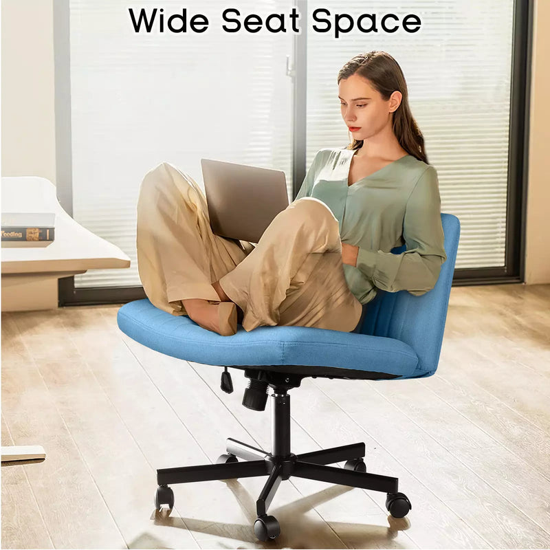 PUKAMI Armless Office Desk Chair with Wheels, Fabric Padded Cross Legged Chair