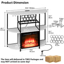 PUKAMI Bar Cabinet with Fireplace,Home Mini Bar Cabinet for Liquor with Power Outlet and LED Lights, Wine Bar Table Stand with 4-Tier Storage with Rack and Glass Holder