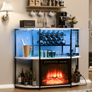 PUKAMI Bar Cabinet with Fireplace,Home Mini Bar Cabinet for Liquor with Power Outlet and LED Lights, Wine Bar Table Stand with 4-Tier Storage with Rack and Glass Holder