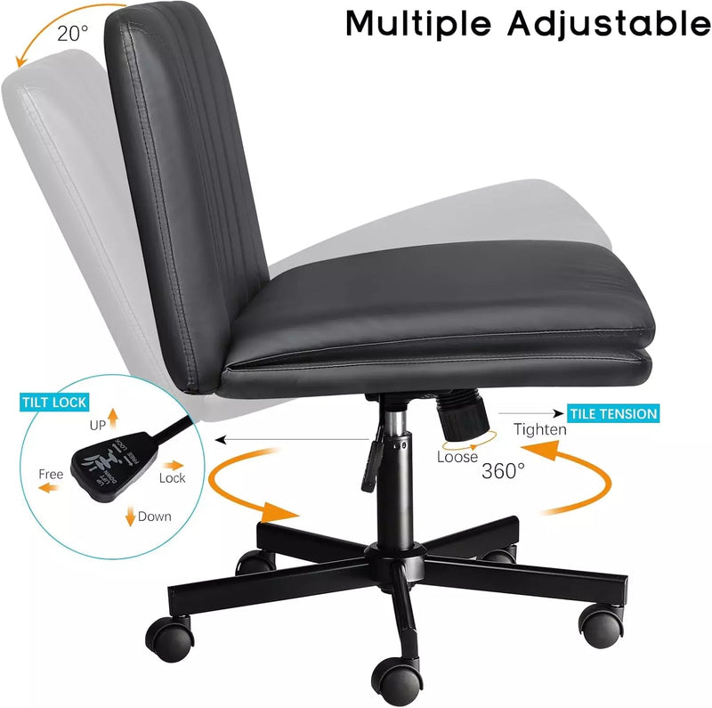 PUKAMI Criss Cross Chair with Wheels,Armless Cross Legged Office Desk Chair