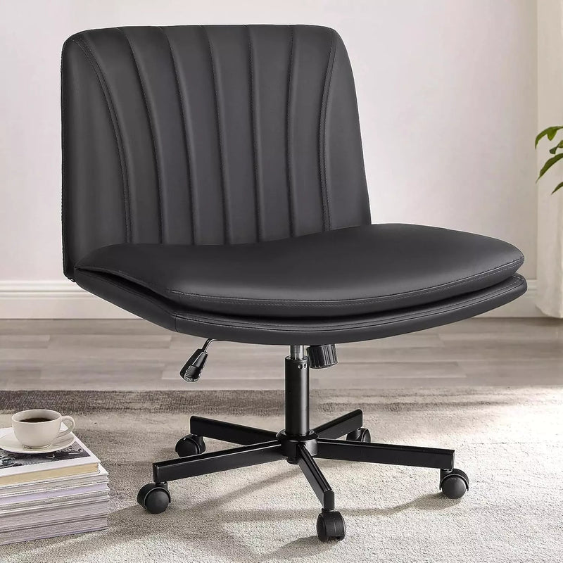 PUKAMI Criss Cross Chair with Wheels,Armless Cross Legged Office Desk Chair