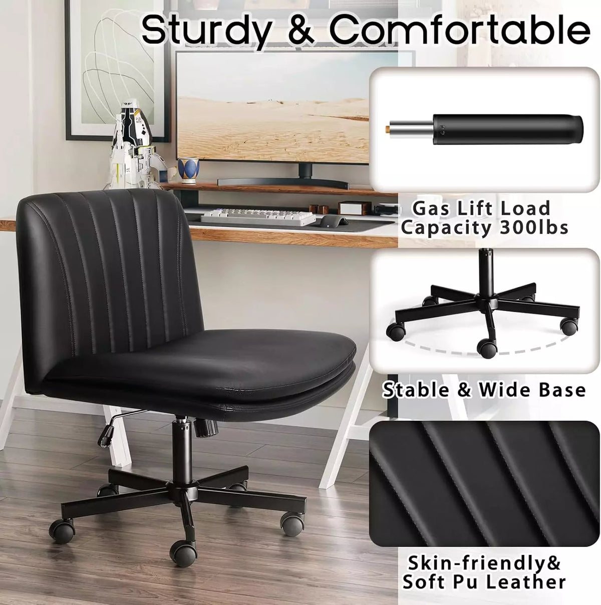 WALEAF Criss Cross Chair with Wheels,Armless Cross Legged Office Desk