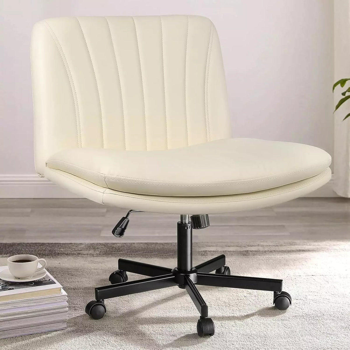 PUKAMI Criss Cross Chair with Wheels,Armless Cross Legged Office Desk