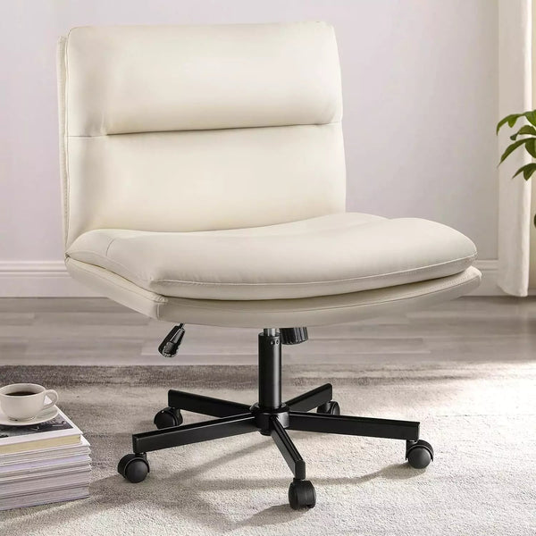 PUKAMI Criss Cross Chair with Wheels,PU Leather Armless Office Chair