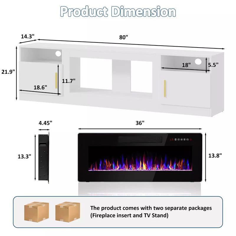 PUKAMI Fireplace TV Stand for TVs Up to 90" TV with 36" Electric Fireplace