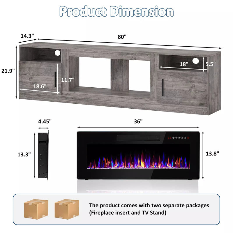 PUKAMI Fireplace TV Stand for TVs Up to 90" TV with 36" Electric Fireplace