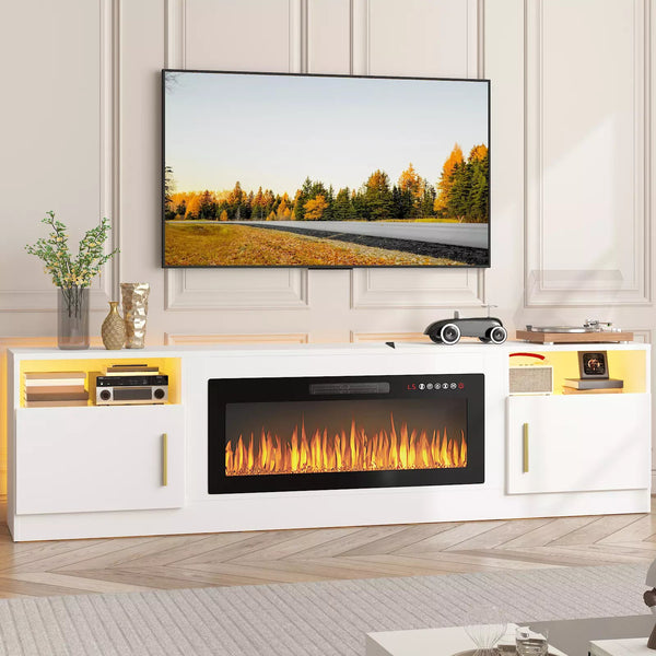 PUKAMI Fireplace TV Stand for TVs Up to 90" TV with 36" Electric Fireplace