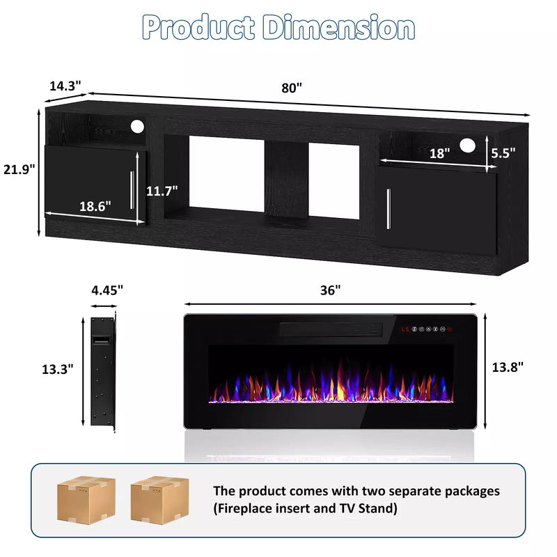 PUKAMI Fireplace TV Stand for TVs Up to 90" TV with 36" Electric Fireplace