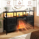 PUKAMI Fireplace TV Stand with 4 Fabric Drawers, TV Stand Dresser with LED Lights and Power Outlets, Fireplace Entertainment Center with Open Shelf for 43,50 Inch TV, for Living Room