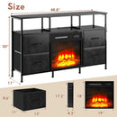 PUKAMI Fireplace TV Stand with 4 Fabric Drawers, TV Stand Dresser with LED Lights and Power Outlets, Fireplace Entertainment Center with Open Shelf for 43,50 Inch TV, for Living Room