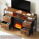 PUKAMI Fireplace TV Stand with 4 Fabric Drawers, TV Stand Dresser with LED Lights and Power Outlets, Fireplace Entertainment Center with Open Shelf for 43,50 Inch TV, for Living Room