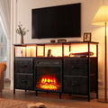 PUKAMI Fireplace TV Stand with 4 Fabric Drawers, TV Stand Dresser with LED Lights and Power Outlets, Fireplace Entertainment Center with Open Shelf for 43,50 Inch TV, for Living Room