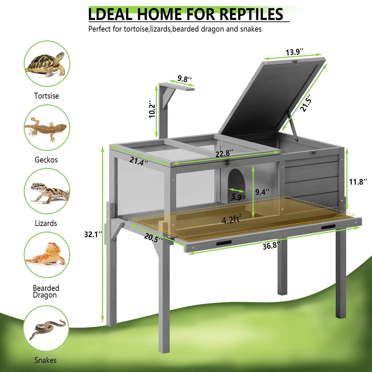 WALEAF Turtle Cage Reptile Terrarium with Lamp Holder
