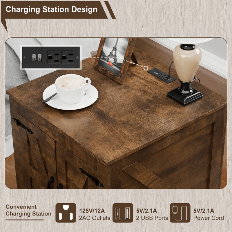 VITESSE 24" Large Sofa Side Table with Charging Station