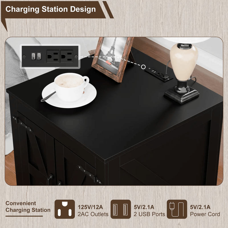 VITESSE 24" Large Sofa Side Table with Charging Station