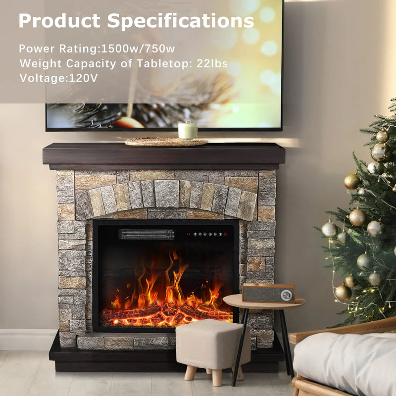 Vitesse 36 inch Freestanding Stone Fireplace Heater TV Stand with Remote Control