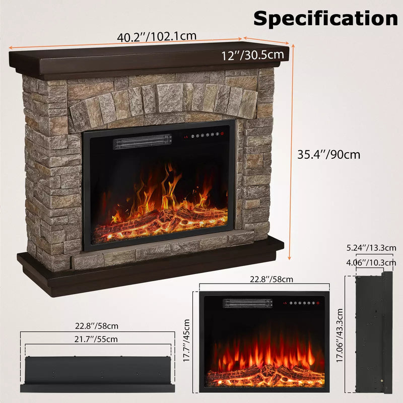 Vitesse 36 inch Freestanding Stone Fireplace Heater TV Stand with Remote Control