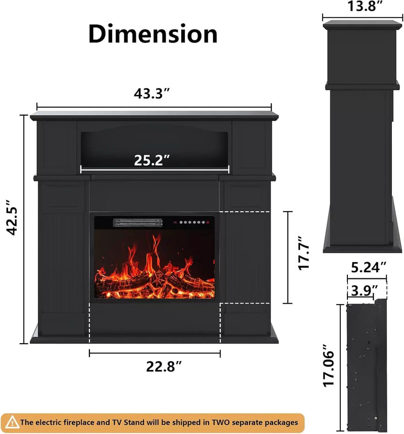 Vitesse 43" Electric Fireplace with Mantel, 23 inch Electric Fireplace Insert