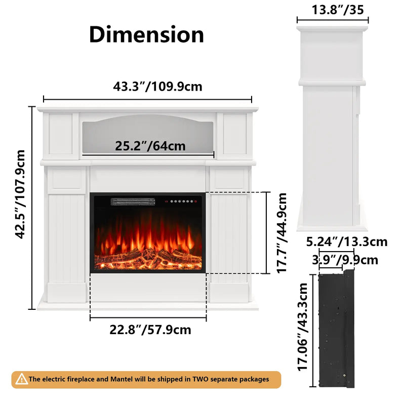 Vitesse 43" Electric Fireplace with Mantel, 23 inch Electric Fireplace Insert