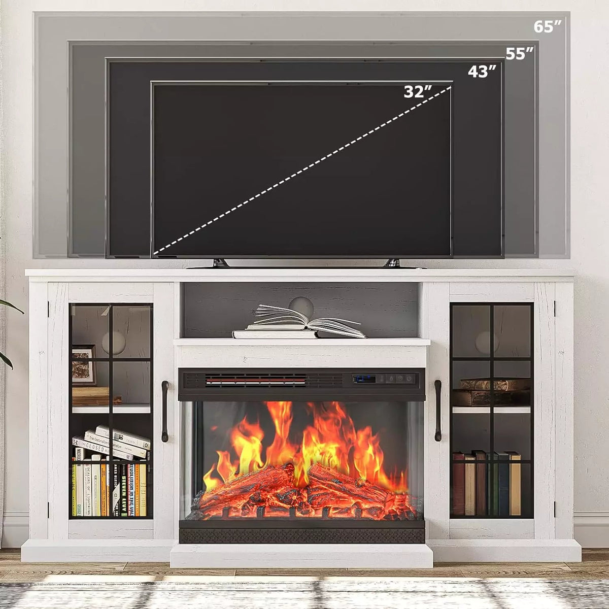 ホワイトストーブ クリスタルデジタルディスプレイ Vitesse 59 inches 3-Sided Glass Fireplace TV Stand for TVs up to 65''