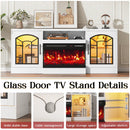 VITESSE 60'' Fireplace TV Stand,3 Sided Glass Media Entertainment Center Console Table for TVs up to 70'' with Storage Drawers & Cabinets with LED Flame and Lights for Living Room