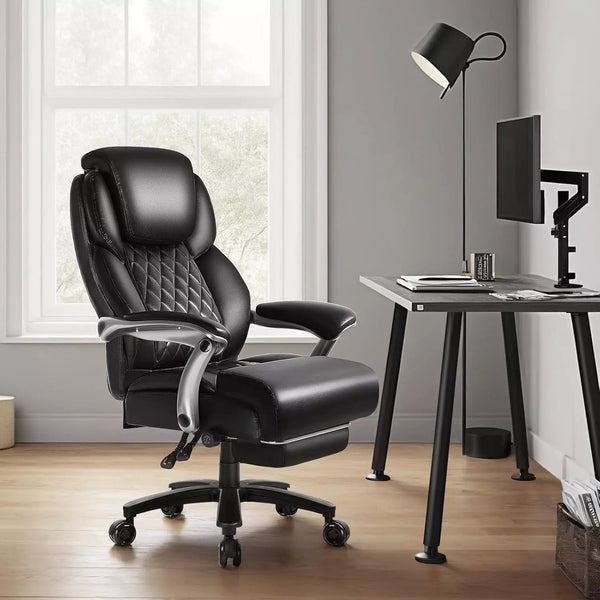 VITESSE 600lbs Big and Tall Office Chair with Foot Rest and Lifting Headrest,Large Heavy Duty Chair with Adjustable Lumber Support,Executive Office Chair,Leather Chair for Heavy People