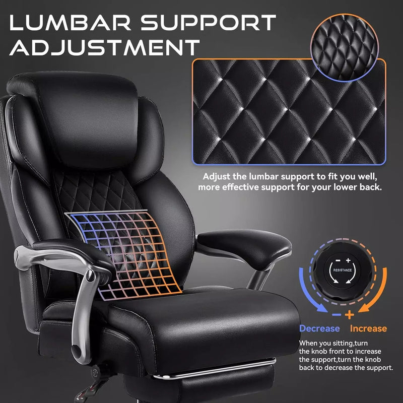 VITESSE 600lbs Big and Tall Office Chair with Foot Rest and Lifting Headrest,Large Heavy Duty Chair with Adjustable Lumber Support,Executive Office Chair,Leather Chair for Heavy People