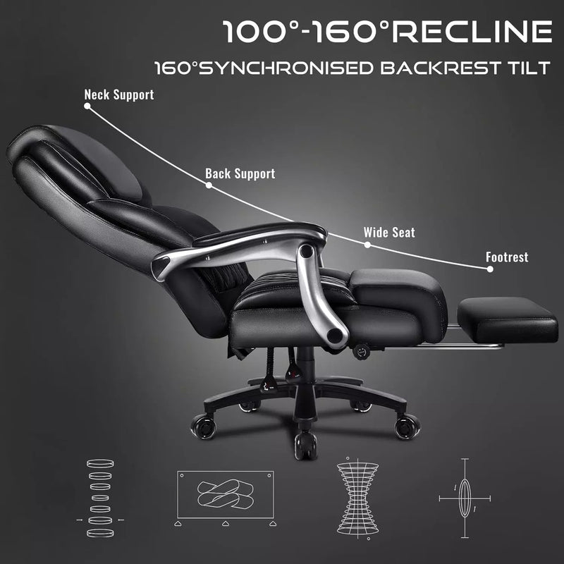 VITESSE 600lbs Big and Tall Office Chair with Foot Rest and Lifting Headrest,Large Heavy Duty Chair with Adjustable Lumber Support,Executive Office Chair,Leather Chair for Heavy People