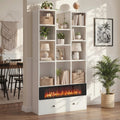VITESSE 64.72" Modern Fireplace Bookshelf with Drawer, Tall Bookcase with 3D Realist Flame