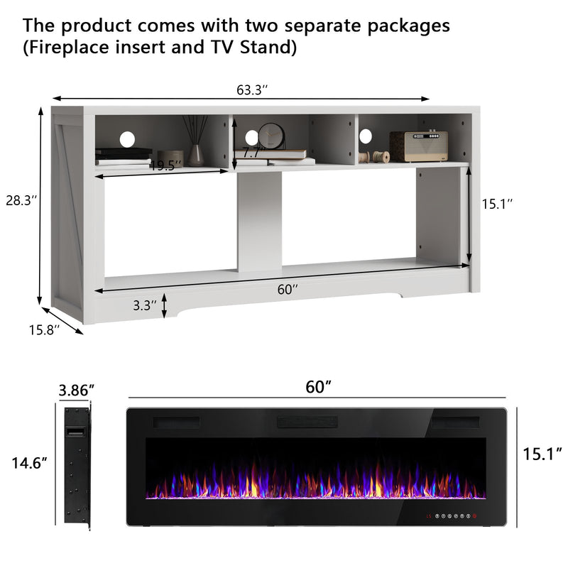 Vitesse 65 inches Fireplace TV Stand for TVs Up to 75" TV with 60" Electric Fireplace