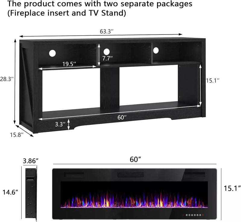 Vitesse 65 inches Fireplace TV Stand for TVs Up to 75" TV with 60" Electric Fireplace