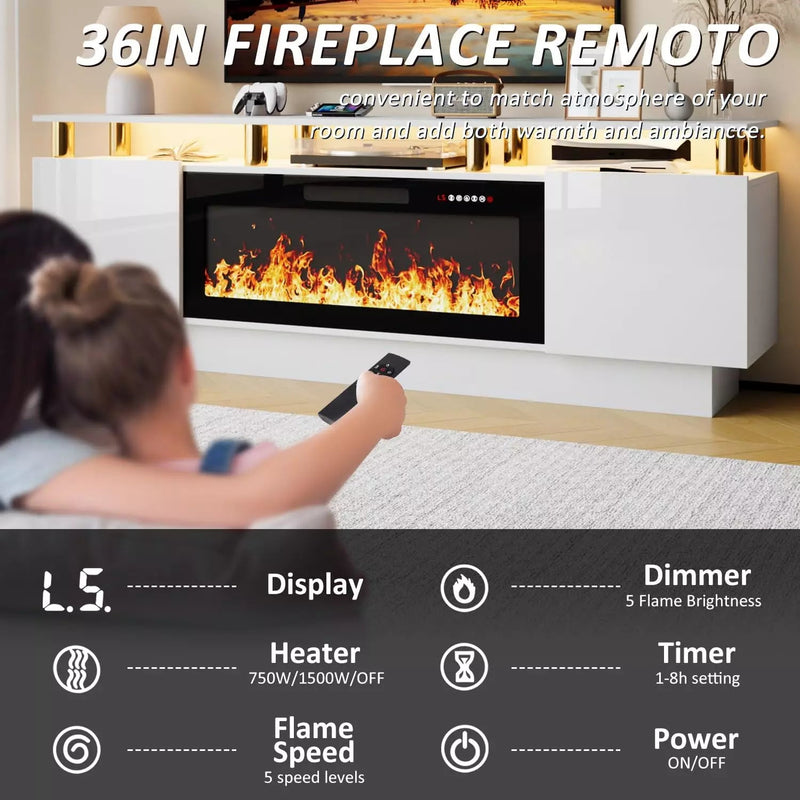 LEMBERI 70 Inches Fireplace TV Stand for TVs up to 80 Inches Console