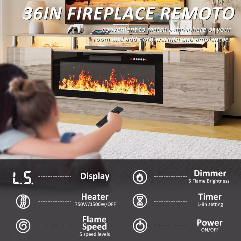 LEMBERI 70 Inches Fireplace TV Stand for TVs up to 80 Inches Console