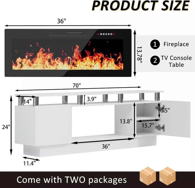 LEMBERI 70 Inches Fireplace TV Stand for TVs up to 80 Inches Console