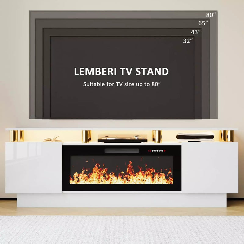 LEMBERI 70 Inches Fireplace TV Stand for TVs up to 80 Inches Console