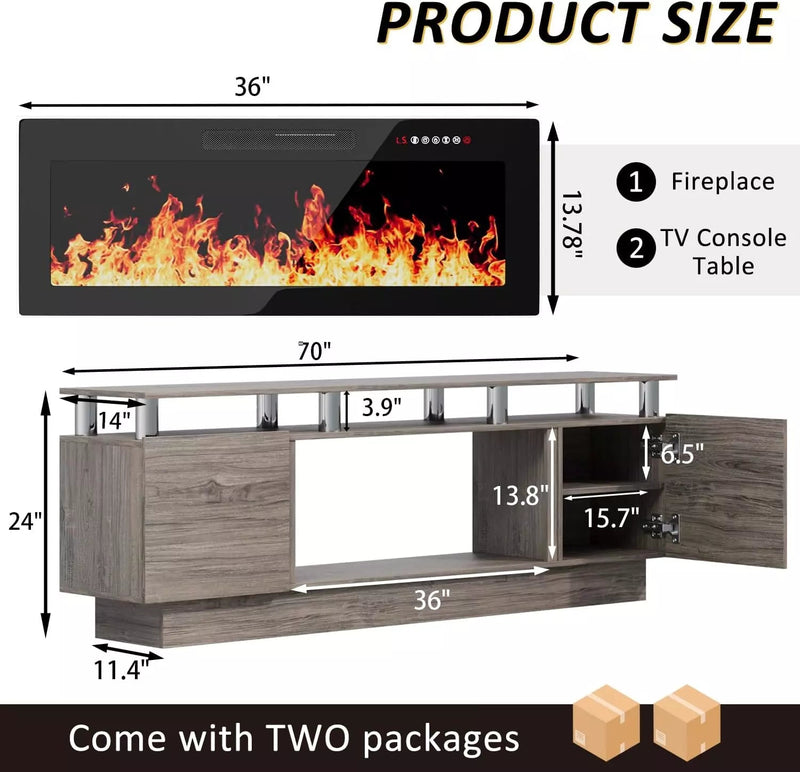 LEMBERI 70 Inches Fireplace TV Stand for TVs up to 80 Inches Console