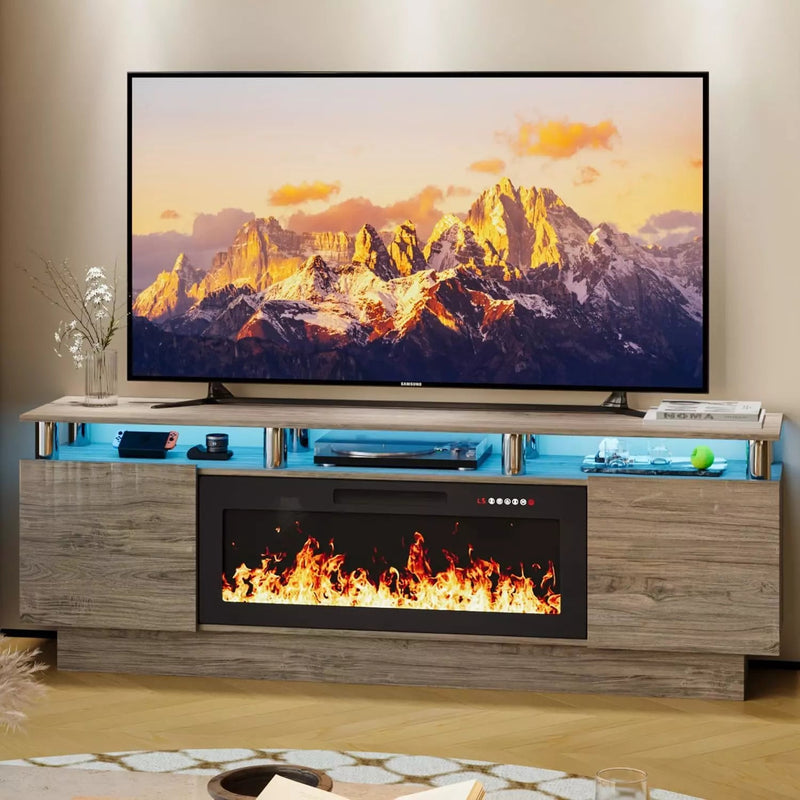 LEMBERI 70 Inches Fireplace TV Stand for TVs up to 80 Inches Console