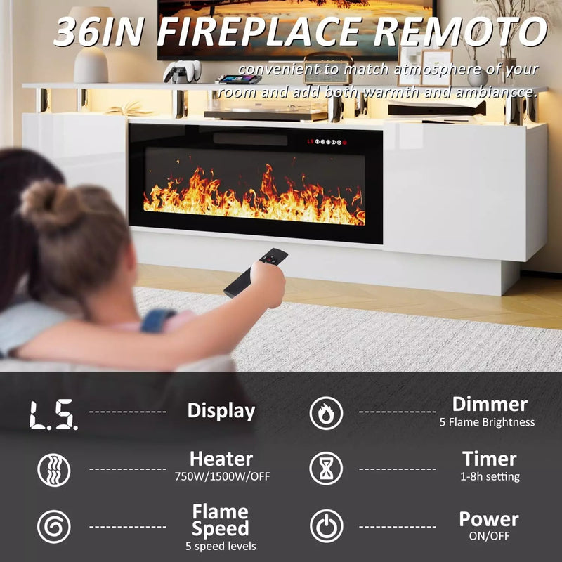 LEMBERI 70 Inches Fireplace TV Stand for TVs up to 80 Inches Console