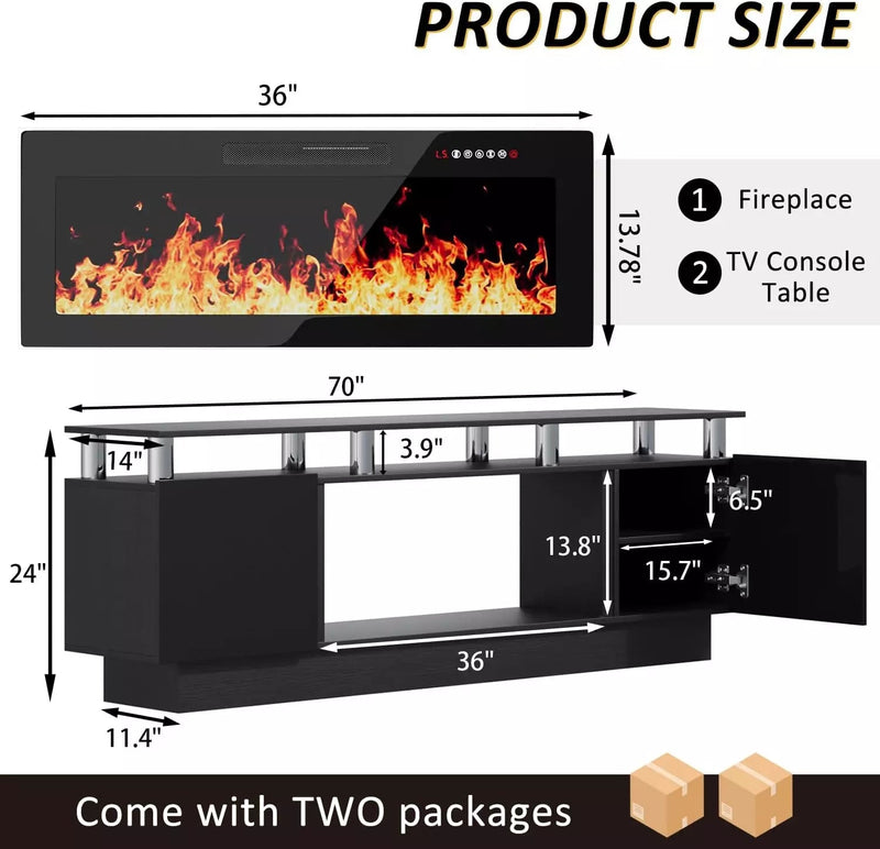 LEMBERI 70 Inches Fireplace TV Stand for TVs up to 80 Inches Console