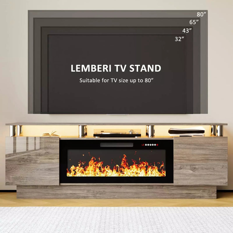 LEMBERI 70 Inches Fireplace TV Stand for TVs up to 80 Inches Console