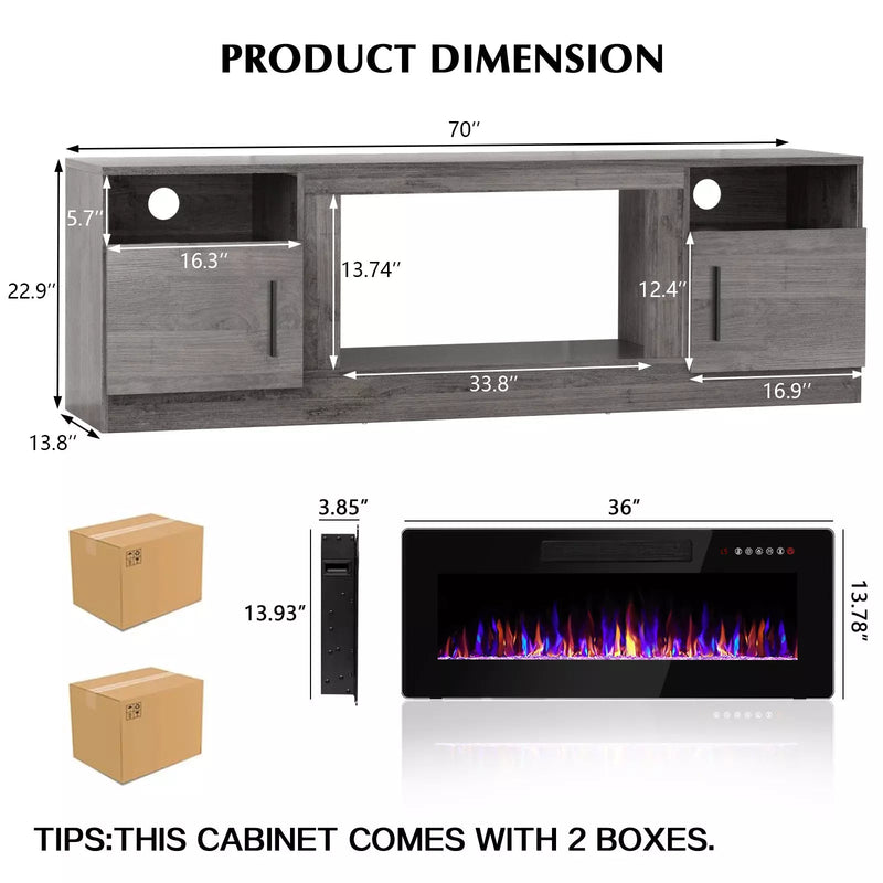 Vitesse 70 inches Fireplace TV Stand with 36 inch Fireplace Up to 80" TVs