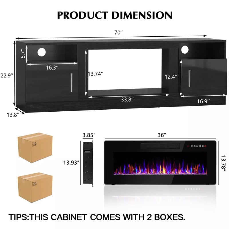 Vitesse 70 inches Fireplace TV Stand with 36 inch Fireplace Up to 80" TVs