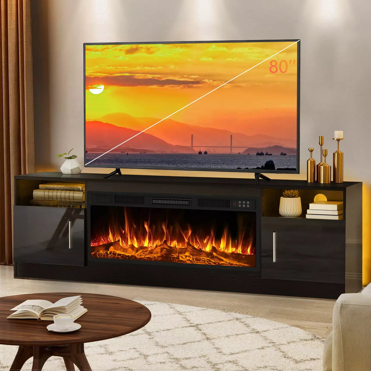 Vitesse 70 inches Fireplace TV Stand with 36 inch Fireplace Up to 80